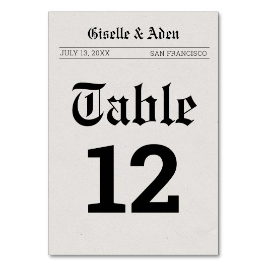 Nostalgische krant Trouwtafel nummer Kaart (Voorkant)