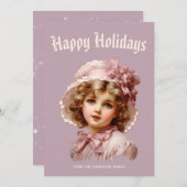 Nostalgische meisje in roze kerstkaart (Voorkant / Achterkant)