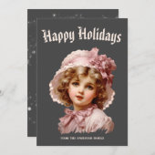 Nostalgische meisje in roze kerstkaart (Voorkant / Achterkant)
