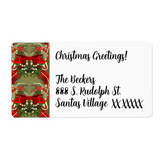 Nostalgische Mistletoe en Holly Kerstmis Etiket (Voorkant)