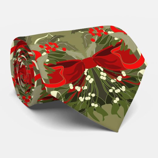Nostalgische Mistletoe en Holly Kerstmis Stropdas (Opgerold)