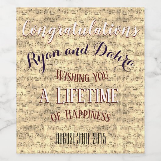 Nostalgische Muzieknoten achtergrond Wijn Etiket (Enkel label)