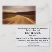 Nostalgische Open Road Funeral Prayer Card Horizon Visitekaartje (Voorkant / Achterkant)