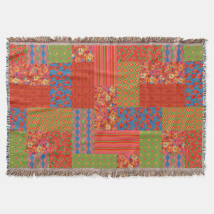 Nostalgische papaver Faux-patchwork Throw Blanket Deken