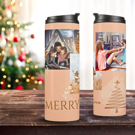 Nostalgische Peach 3 Fotosjabloon Kerstmis Thermosbeker