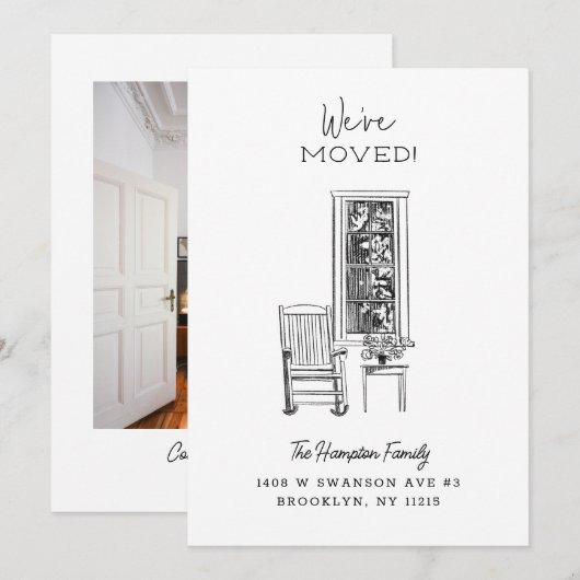 Nostalgische Porch Vignette Schets Tekening Bewege Aankondiging (Voorkant / Achterkant)