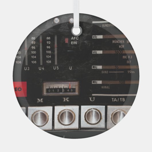 Nostalgische radio: Stereo Button Display Glas Ornament (Voorkant)