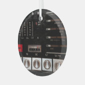 Nostalgische radio: Stereo Button Display Glas Ornament (Voorkant links)