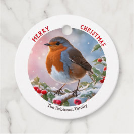 Nostalgische Red Robin Winter Waterverf Kerst Bedankjes Labels