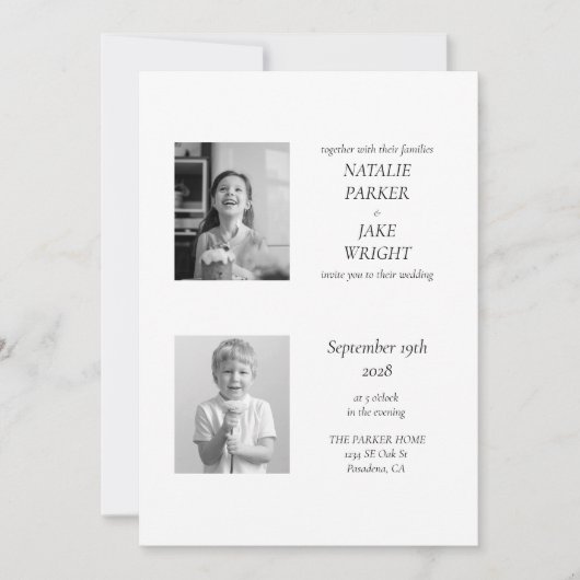 Nostalgische Redactionele Zwart-Wit Fotobruiloft Kaart (Voorkant)