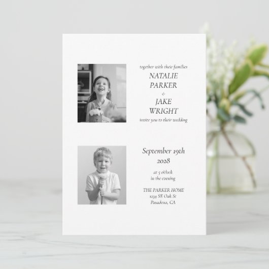 Nostalgische Redactionele Zwart-Wit Fotobruiloft Kaart (Staand voorkant)