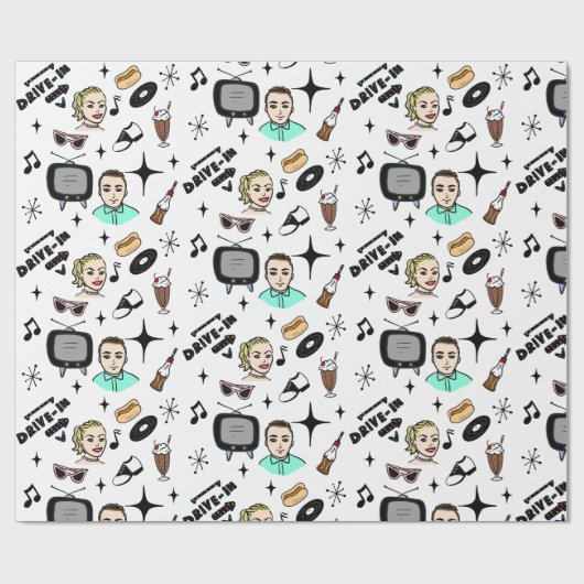 Nostalgische Retro 1950-stijl Cadeaupapier (Vlak)