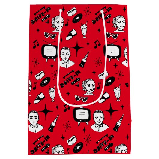 Nostalgische Retro 1950-stijl Medium Cadeauzakje (Achterkant)