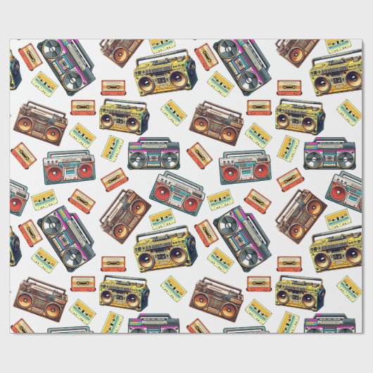 Nostalgische retro-boomdozen en cassettebanden cadeaupapier (Vlak)