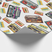 Nostalgische retro-boomdozen en cassettebanden cadeaupapier (Hoek)