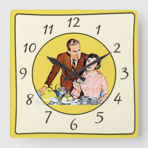 Nostalgische  Retro Couple Kitchen Clock Vierkante Klok