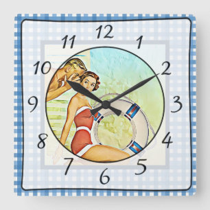 Nostalgische  Retro Couple Kitchen Clock Vierkante Klok