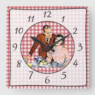 Nostalgische  Retro Couple Kitchen Clock Vierkante Klok