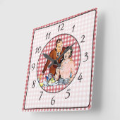 Nostalgische  Retro Couple Kitchen Clock Vierkante Klok (Hoek)