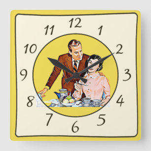 Nostalgische  Retro Couple Kitchen Clock Vierkante Klok