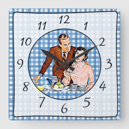 Nostalgische  Retro Couple Kitchen Clock Vierkante Klok (Voorkant)