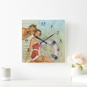 Nostalgische  Retro Couple Kitchen Clock Vierkante Klok (Huis)