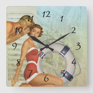 Nostalgische  Retro Couple Kitchen Clock Vierkante Klok