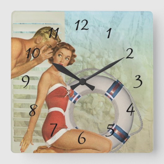 Nostalgische  Retro Couple Kitchen Clock Vierkante Klok (Voorkant)