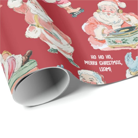 Nostalgische retro kerstman-kerst in het rood cadeaupapier (Rol Hoek)