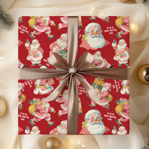 Nostalgische retro kerstman-kerst in het rood cadeaupapier