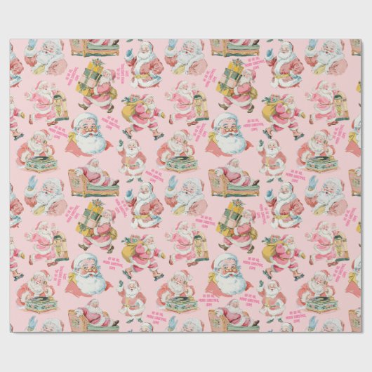 Nostalgische retro kerstman-kerst in het roze cadeaupapier (Vlak)