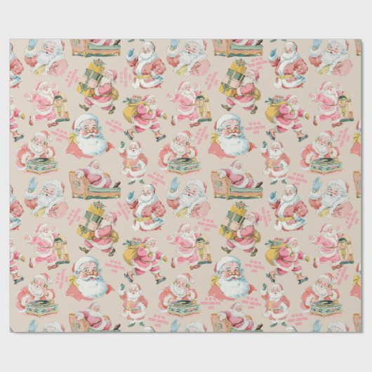 Nostalgische retro kerstman-kerst in het roze cadeaupapier (Vlak)