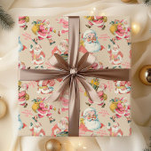 Nostalgische retro kerstman-kerst in het roze cadeaupapier