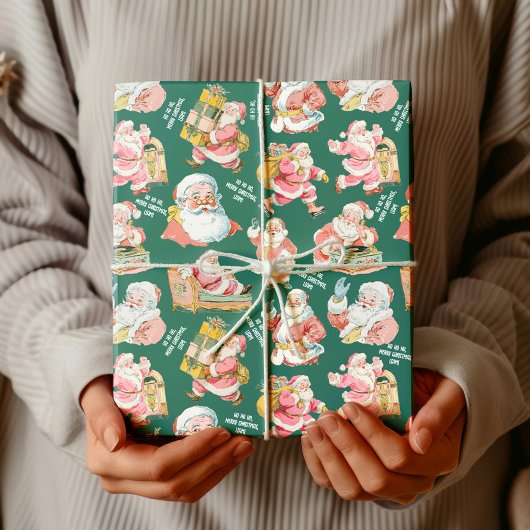 Nostalgische Retro Santa Claus-Kerstmis in het gro Cadeaupapier