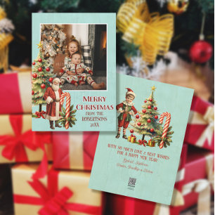Nostalgische Retro Santa Claus Vrolijke Kerstfoto Feestdagenkaart
