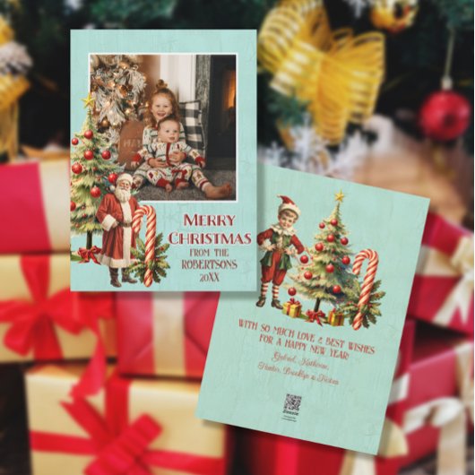 Nostalgische Retro Santa Claus Vrolijke Kerstfoto Feestdagenkaart