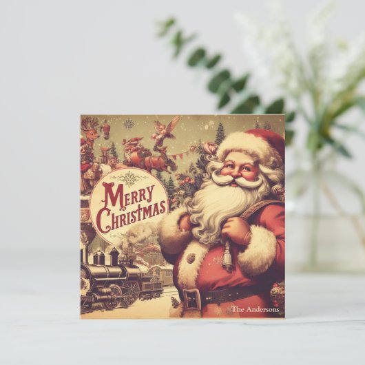 Nostalgische retro sinterklaas lachende gedempte k feestdagenkaart (Staand voorkant)