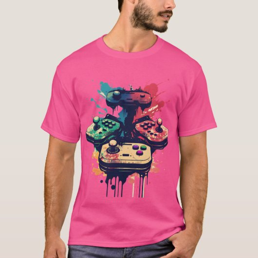 Nostalgische Retro Video Game Joysticks T-shirt en (Voorkant)