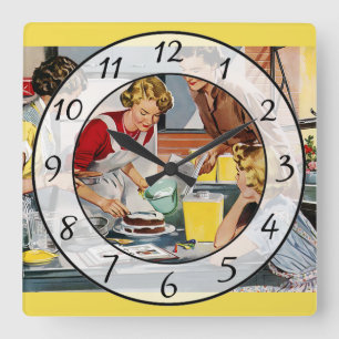Nostalgische  Retro Women Kitchen Clock Vierkante Klok