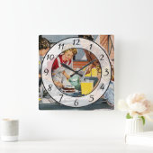 Nostalgische  Retro Women Kitchen Clock Vierkante Klok (Huis)