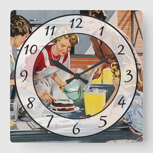 Nostalgische  Retro Women Kitchen Clock Vierkante Klok (Voorkant)