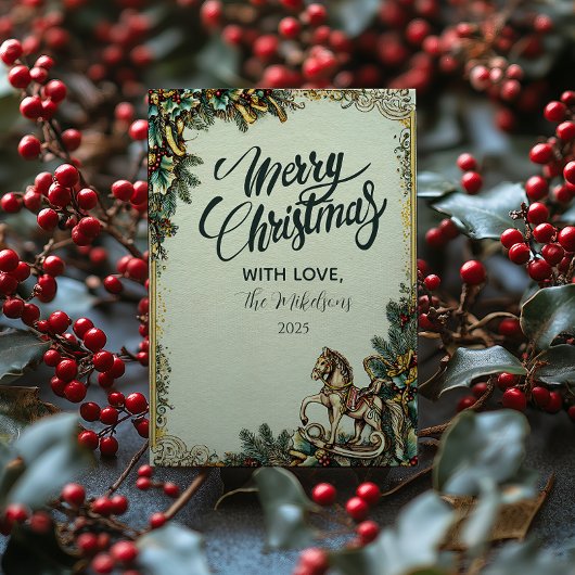 Nostalgische Rocking Horse Winter Feestdagenkaart