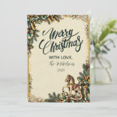 Nostalgische Rocking Horse Winter Feestdagenkaart (Staand voorkant)