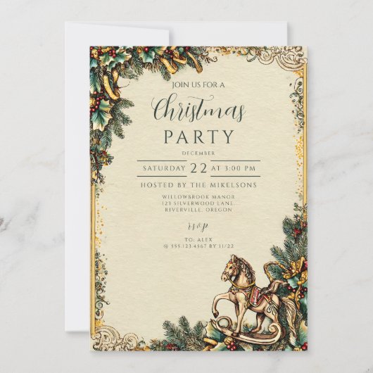 Nostalgische Rocking Horse Winter Kaart (Voorkant)