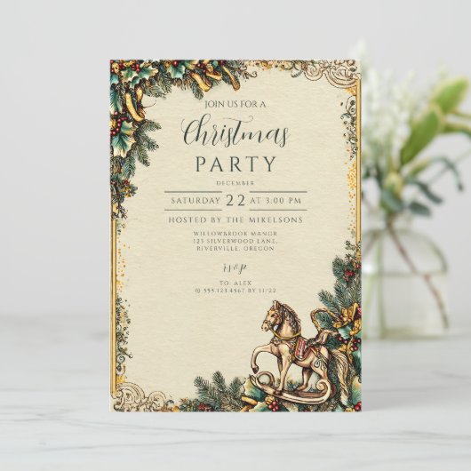 Nostalgische Rocking Horse Winter Kaart (Staand voorkant)