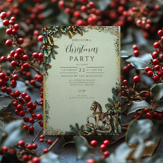 Nostalgische Rocking Horse Winter Kaart