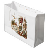 Nostalgische Rode Groene Vintage Kerstcadeautas St Groot Cadeauzakje (Voorkant Gekanteld)