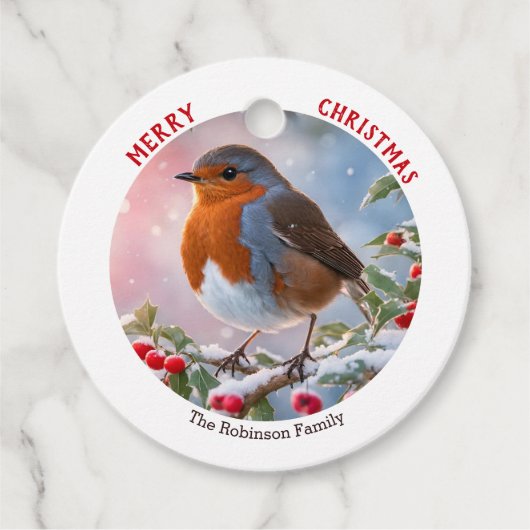 Nostalgische Rode Roodborst Winter Waterverf Kerst Bedankjes Labels (Voorkant)