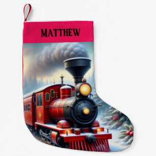 Nostalgische rode trein kerstkous kleine kerstsok