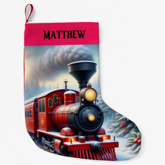 Nostalgische rode trein kerstkous kleine kerstsok (Voorkant)